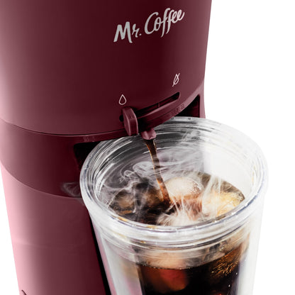 Iced Coffee Maker with Reusable Tumbler and Coffee Filter, Burgundy