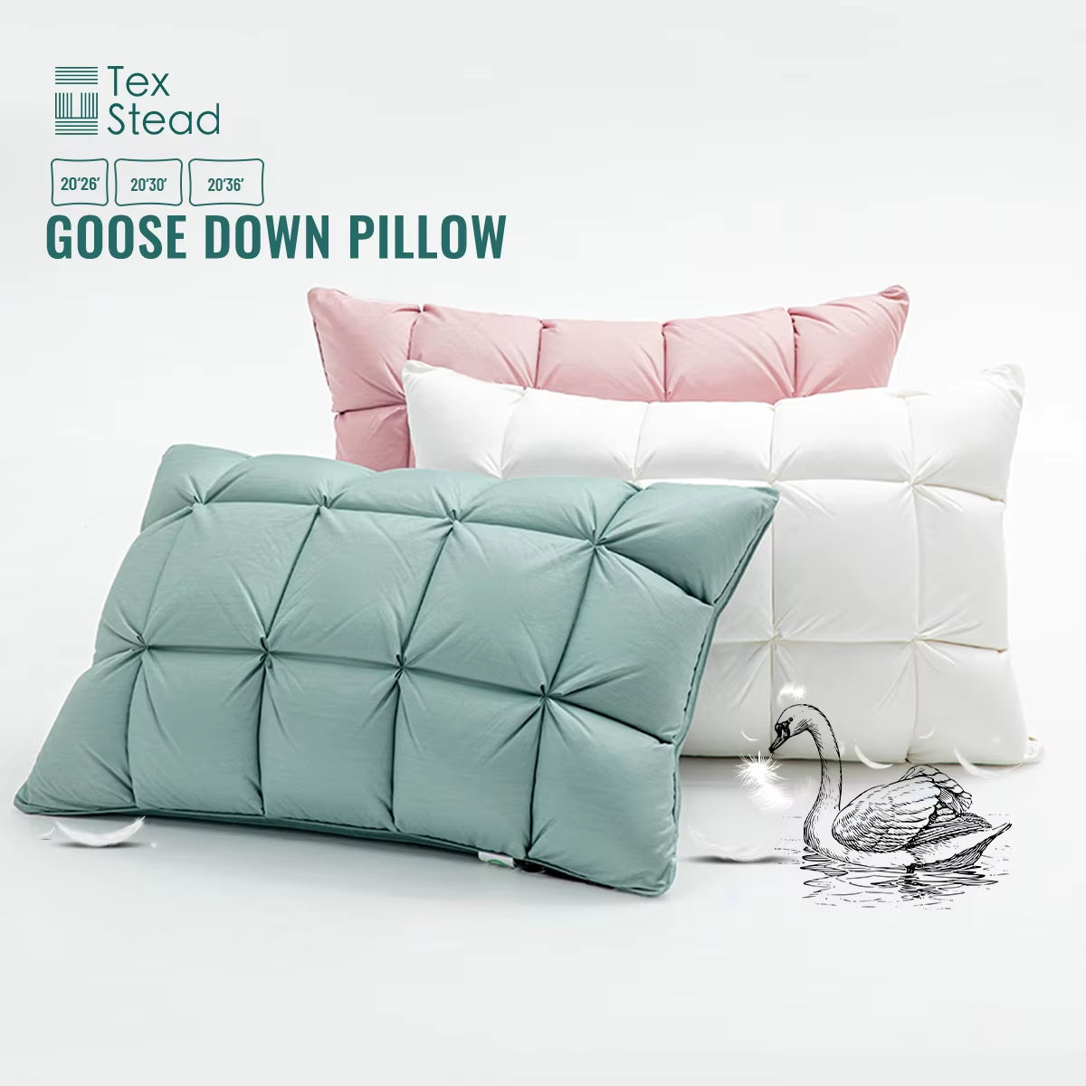 DreamNest™ Luxury Goose Down Feather Pillow – Pinch Pleat Design with Neck Support in Standard, Queen & King Sizes